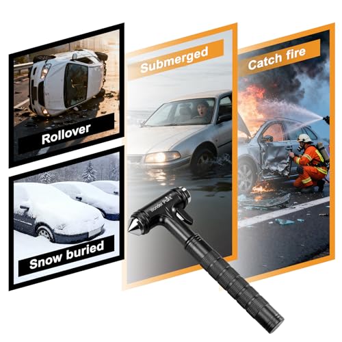 Car Window Breaker, Automotive Safety Hammer with Seatbelt Cutter, 3-in-1 Emergecy Escape Tool Car Metal Window Breaker Seatbelt Cutter, Aluminium Alloy Glass Breaker Hammer(Black 2Pack) - color: Black, size: 2 Pack