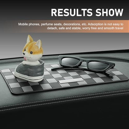 Car Dashboard Non Slip Mat, 11.8" x 5.9" Anti-Slide Grid Sticky Dash Pad, Multifunctional Dashboard Gripping Pad for Cell Phones, Keys, Sunglasses, Electronic Devices (Black & Gray) - color: Black & Gray