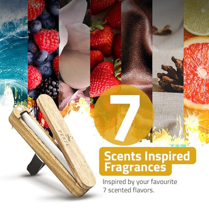 Premium Wooden Car Air Freshener Vent Clip | Box of 7 Scents Long Lasting Car Air Freshener with Magnetic Clip | Infused with Essential Oils | 60 Days' Worth of Car Scents by Perfa
