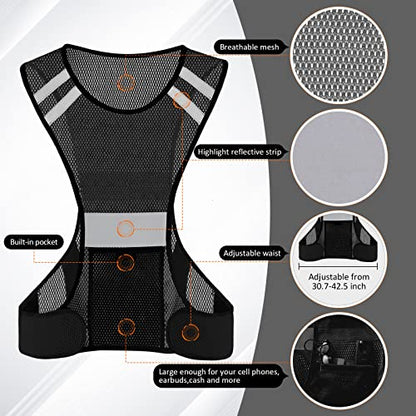 TCCFCCT Reflective Running Vest, High Visibility Running Gear with Large Pocket - color: 1 Pack Mesh Black