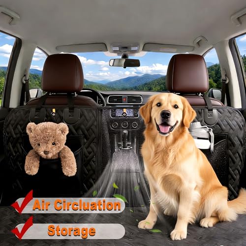 Back Seat Extender, Dog Car Seat Cover for Back Seat, 100% Waterproof Scratchproof Pet Car Hammock with 6 Pads, Durable Nonslip Dog Seat Cover for Cars, Trucks, SUVs