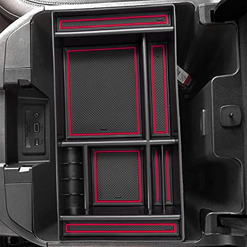 PIMCAR Center Console Organizer Compatible with 2019-2022 Chevy Silverado 1500/GMC Sierra 1500 & 2020-2023 Chevy Silverado/GMC Sierra 2500 HD/3500 HD (Full Console w/Bucket Seats ONLY) Red Trim - color: 19-22 1500 & 20-23 2500HD & 3500HD Red