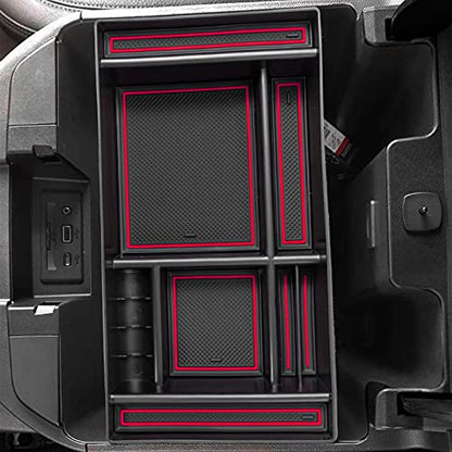 PIMCAR Center Console Organizer Compatible with 2019-2022 Chevy Silverado 1500/GMC Sierra 1500 & 2020-2023 Chevy Silverado/GMC Sierra 2500 HD/3500 HD (Full Console w/Bucket Seats ONLY) Red Trim - color: 19-22 1500 & 20-23 2500HD & 3500HD Red