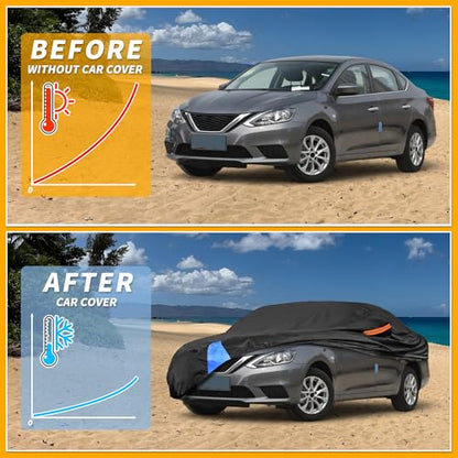 Waterproof All-Weather Universal Car Cover with Right Side Zipper, 190T Polyeste Black Blue Fits for Sedan 190" to 198" Length - size: Fit for Sedan Length 192" to 208"