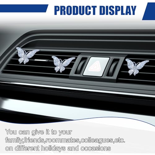 3PCS Bling Butterfly Car Vent Clip, Rhinestone Car Dashboard Air Vent Trim Clips, Auto Air Fresheners Outlet Clip, Auto Interior Diffuser Decoration Accessories for Women Present (White) - size: White