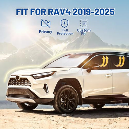 Car Window Shades for Toyota RAV4 2019-2025 Accessories - Full Set 8PCS Side Window Sunshades with Memory Frame & Blackout Fabric, Privacy UV Shield for Camping/Travel - size: Fit for Toyota RAV4 2019-2025