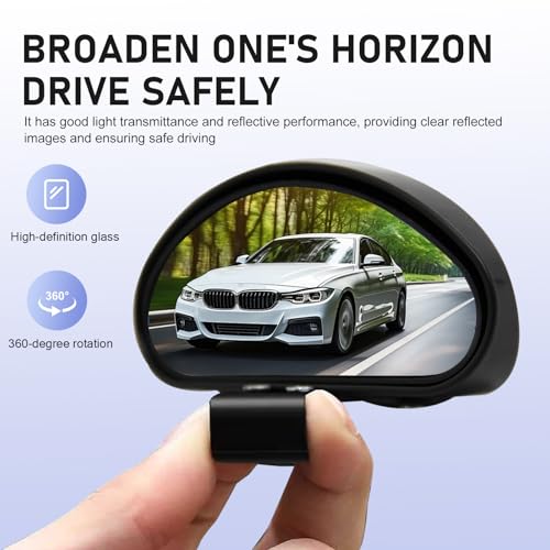 2 PCS Car Blind Spot Mirror, Ajustable Car Reversing Auxiliary Mirror with Screw Fixation, Broaden View Field Clear Imaging Rearview, Universal Wide Angle Exterior Accessories (Black)