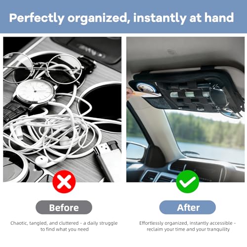 Car Sun Visor Organizer, Heavy Duty Molle Panel with Double Zipper Multi-Pockets & Glasses Clip, Tactical Storage Pouch for Cars, SUVs, Trucks (2 Pack) - size: 2 Pack