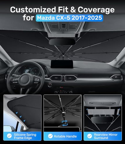 Zanch Upgrade Windshield Sun Shade, Custom Fit for Mazda CX-5 2017-2025 [Titanium-Silver Reflective Coating] Blocks 99% UV & Heat, Sunshade Umbrella for Mazda CX-5 2017 2018 ... 2024 2025 - size: For Mazda CX-5 (2017-2025)