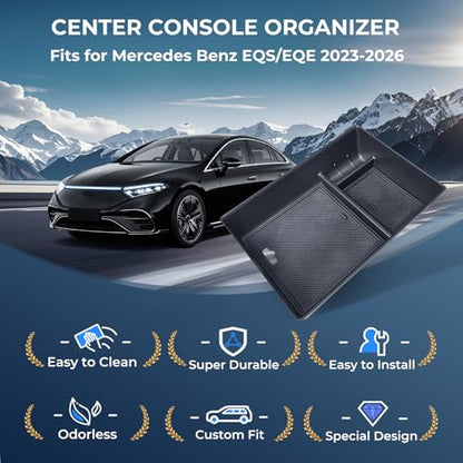 Center Console Organizer Tray Storage Box for Mercedes Benz EQS 450+ 400 580 AMG SUV/EQE 350 350+ 500, Interior Accessories Insert Tray Storage Box for 2026 2025 2024 2023 EQS/EQE, Black - style: 1) Fits for 2023-2026 EQS/EQE, Center
