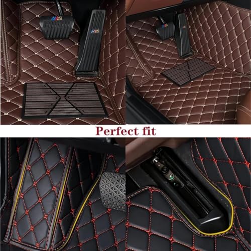 Custom Luxury Car Floor Mats Suitable for All Sedans, Sports Cars,SUV, Business Vehicles, Trucks, Waterproof and Anti Slip Fully Covered Leather Floor Mats (Beige and Black)