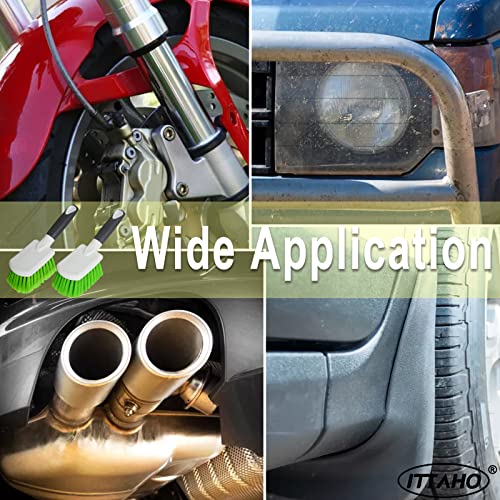 2 Pack Car Wash Brush, Tire Brush for Cleaning Tires, Soft & Stiff Bristle Wheel Cleaner, Car Cleaning Supplies for Wheels, Rims, Carpet, Truck, SUV, Moto, RV, Motorcycle - color: Green