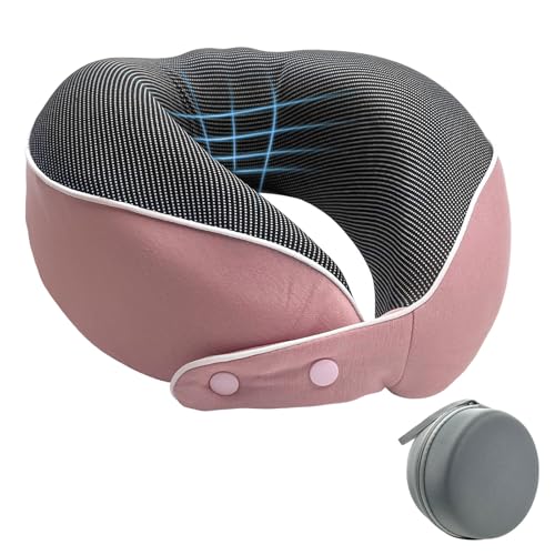 Memory Foam Travel Pillow,U-Shaped Neck Pillow for Sleeping Airplane and Car, with Portable Storage Case, Soft & Breathable, Provides Head & Neck Support - color: Pink