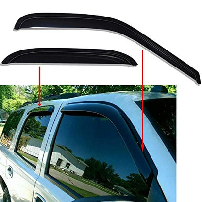 Lightronic Extra Durable Tape-on Auto Vent Window Visor, Fit 2000-2006 Chevrolet Tahoe & GMC Yukon, 2001-2006 Yukon Denali, 2002-2006 Cadillac Escalade, Original Wind Deflector Rain Guard, Smoke, 4Pcs - size: Outside Mount