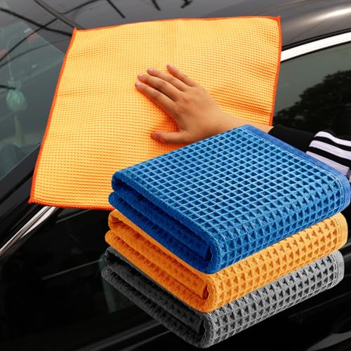 2PCS Car Wash Towel Glass Cleaning Water Drying Microfiber Window Clean Wipe Auto Detailing Waffle Weave (2Pcs-Yellow) - color: 2pcs-yellow