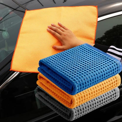 2PCS Car Wash Towel Glass Cleaning Water Drying Microfiber Window Clean Wipe Auto Detailing Waffle Weave (2Pcs-Yellow) - color: 2pcs-yellow