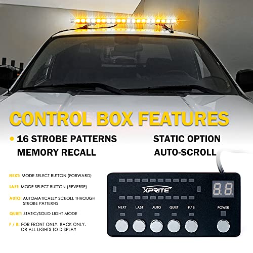 Xprite 48 Inch LED Rooftop Emergency Strobe Warning Lights Bar w/Adjustable Mounting Brackets, for Vehicles, Security, Law Enforcement, Snowplow, Tow Trucks, Crane, Construction Cars - White Amber - color: White Amber