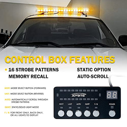 Xprite 48 Inch LED Rooftop Emergency Strobe Warning Lights Bar w/Adjustable Mounting Brackets, for Vehicles, Security, Law Enforcement, Snowplow, Tow Trucks, Crane, Construction Cars - White Amber - color: White Amber