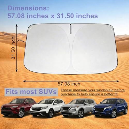 Car Windshield Sun Shade, Helps Keep Interior Cooler & Improve Comfort, Reinforced Edges & Flexible Frame, Foldable Design for Daily Use & Long Parking, Suitable for Most SUVs - size: 57 x 31 in