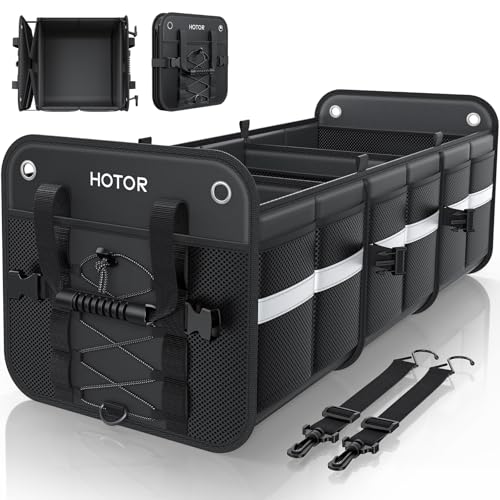 HOTOR Trunk Organizer for SUV – Car Storage Box with Reflective Strips, Collapsible Car Organizer with Large Capacity, Essential Car Accessories for Truck, Van & Sedan, Black, 33.1" x 13.0" x 12.0" - color: Black