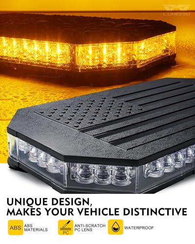 LUMENIX Amber 42 LED Rooftop Strobe Beacon Lights Magnetic Emergency Warning Traffic Flashing Light Bar for Construction Vehicles Snowplow Trucks Mail Postal (American Flag Pattern | Patented Design) - color: Amber
