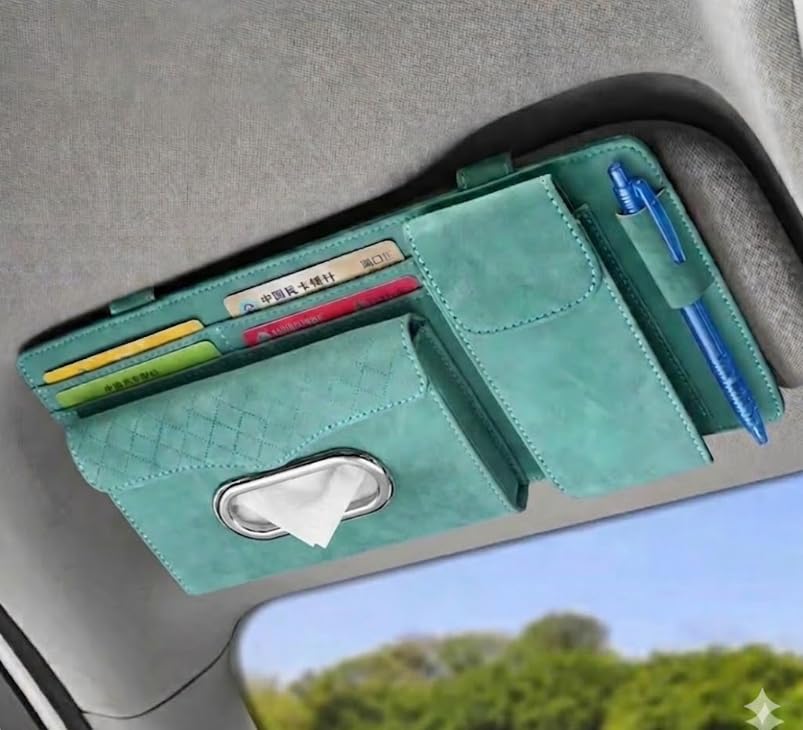 Multifunctional Car Visor Organizer (Suede leather - Blue) - color: Suede leather - Blue