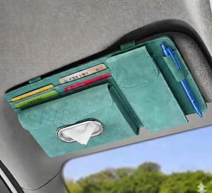 Multifunctional Car Visor Organizer (Suede leather - Blue) - color: Suede leather - Blue