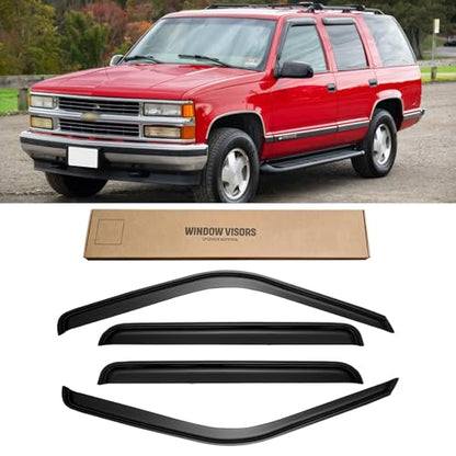Window Visors for 1995-2000 Tahoe/Yukon, 1992-1999 Suburban, Chevy/GMC C/K 1500/2500/ 3500 for Crew Cab 1992-2000, Rain Guards Vent Deflector Shade Smoke for 1999-2000 Escalade, Tape-On, 4PCS - style: For 1995-2000 | Chevy Tahoe/ GMC Yukon | Out-Channel