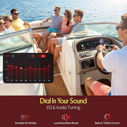 Pyle Marine Radio Stereo Receiver with Bluetooth MP3 Player - Single DIN Boat Audio System, AM/FM Tuner, USB/AUX Input, 30 Preset Stations, Hands-Free Calling, 350 W Power for Marine and Boat Use - size: 350w
