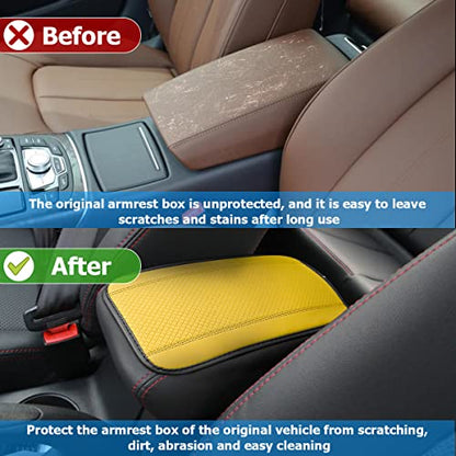 Moly Magnolia Auto Center Console Pad, PU Leather Car Armrest Seat Box Cover, Waterproof Non Slip Soft Armrest Box Cushion Protector, Car Accessories Universal for SUV, Truck, Van (Yellow) - color: Style 2-Yellow