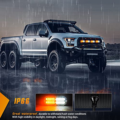 Nilight 4PCS 24LED Emergency Strobe lights 12V 24V Amber White Surface Mount Grille Hazard Safety Warning Lights Sync Feature Side Flashing Marker Flash for Car Truck Campers - color: Amber White