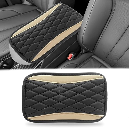 Car Center Console Cover, Universal Leather Waterproof Armrest Seat Box Cover Protector, Comfortable Car Decor Accessories Fit for Most Cars, Vehicles, SUVs-khaki - color: khaki