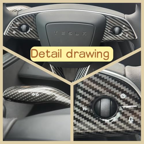 5PCS Steering Wheel Trim Cover and Gear Shift Cover for New Tesla Model 3/Y,Matte Carbon Pattern Tesla Interior Accessories for Tesla Model Y Juniper and Tesla Model 3 Highland (Carbon Pattern)