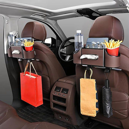 Back Seat Car Organizer,4 in 1 Multifunctional Car Back Seat Storage Box with Drink Cup Holder Tissue Box, for Hold Phone,Snacks, Drinks, Handbag - color: Kartan