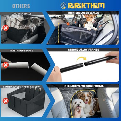 Dog Car Seat for Large Medium Dogs | Waterproof Dog Seat Cover for Back Seat with Hard Bottom | Alloy Twist-Lock Rods | 3 Mesh Windows | Removable Fleece Mat | Cars, SUVs, Trucks (Grey) - color: Grey