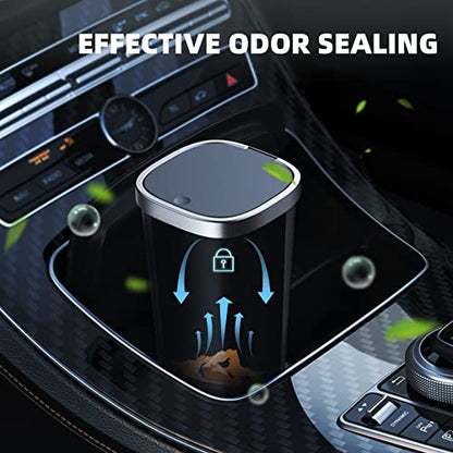 Mini Car Trash Can with Lid, Cup Holder Trash Can for Car with 3 Rolls Mini Trash Bags, Waterproof Small Car Garbage Can for Car Home Office Desk Bedroom -Square Black