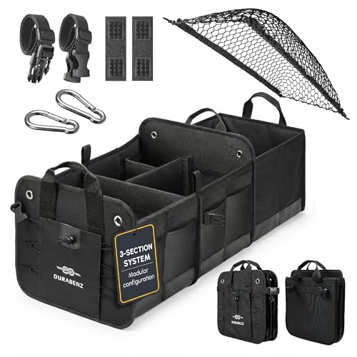 3-Section Car Trunk Organizer XL – Large Modular Auto Storage Bin, Foldable Multi-Compartment Cargo Organizer for Car Trunk, Heavy Duty 1680D Design – Black - color: black, size: 3-section XL