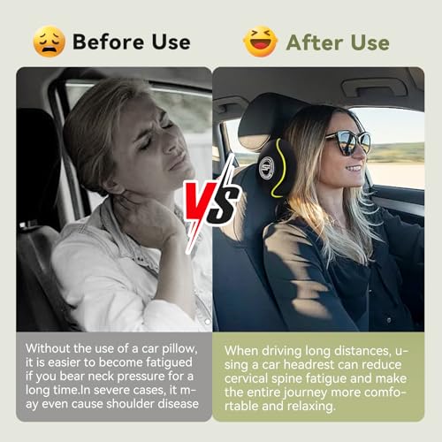 SPRFUFLY Really Chic Car Headrest Pillow, Car Pillow for Driving with Adjustable Strap, 100% Memory Foam Neck Pillow, Ergonomic Design - 2 Pack Car Neck Pillow(Includes 2 Eye Masks, Yellow Side Rope) - color: Pack of 2/Yellow Side Rope/Really Chic