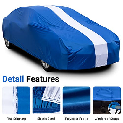 Favoto Car Cover Dustproof Sedan Indoor Stretch Cover Universal Fit 177-193 Inch Automobiles Full Car Cover with Storage Bag Breathable Windproof All-Weather Auto Vehicle Cover (Blue-Upgraded) - color: Blue-Upgraded