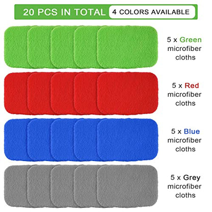 Tallew 20 Pack Windshield Cleaner Microfiber Pads Fit Car Window Cleaning Tool Replaceable Glass Wipes Inside Car Windshield Supplies, Fits 4-6 Inch Tools, 4 Colors