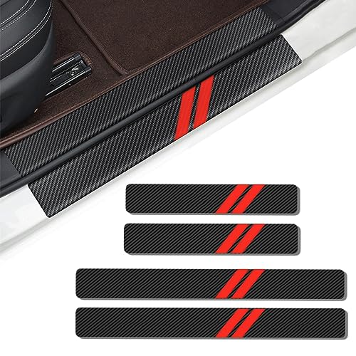 4PCS Door Sill Scratch Protector Stickers Compatible with Challenger Charger Car Threshold Protection Stickers Thickened Carbon Fiber Textured Leather Material Anti-Scratch（Red） - color: Red