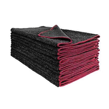 Detailer's Preference Dual Pile 400 GSM Microfiber Towels with Red Trim, All-Purpose Terry Weave Cleaning Cloths for Auto, Home, Boat, Scratch-Free & Reusable, 16x24 Inches, 12-Pack - color: Black With Red Trim