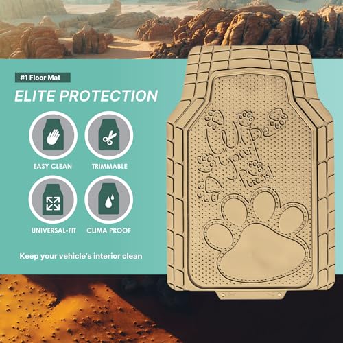 FH Group Car Floor Mats - Adorable Paw Print, Heavy-Duty Rubber Mats, Universal Fit Full Set, Climaproof, Trimmable, Fit Most Sedan, SUV, Truck - Beige - color: Beige