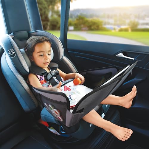 Dreambaby Snack 'N Play On The Go Activity Travel Tray Table for Toddlers with Tablet iPad Holder, Cup Holders, Snack Tray, and Storage Pockets - Road Trip Must Have
