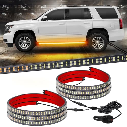 XRIDONSEN 2PCS 60 inch Amber Strobe Lights Strip 720 LED Running Board Lights Flashing Warning Hazard Safety Side Step Flexible Emergency Lights for Tow/Plow Trucks Construction Vehicles Pickup SUV - color: Amber