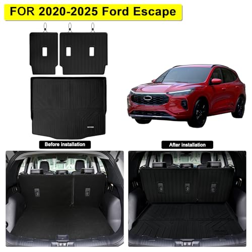 Cargo Mat with Backrest Protection for 2020-2024 2025 Ford Escape,TPE All Weather Protection Cargo Liner with Velcro Rear Seats Backrest car Accessories-Black - size: For 2020-25 Escape 2-ni-1 cargo mat