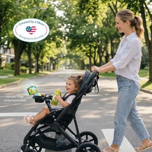 Swanoo Universal Stroller Snack Tray with Phone Holder | Compatible with Nuna Mockingbird Bugaboo Uppababy | Stroller Bumper Bar Tray Attachment | Baby Toddler Disneyland -Single Pack - color: Snack Tray With Phone Holder Black