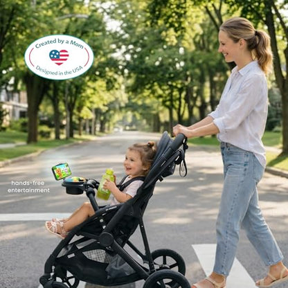 Swanoo Universal Stroller Snack Tray with Phone Holder | Compatible with Nuna Mockingbird Bugaboo Uppababy | Stroller Bumper Bar Tray Attachment | Baby Toddler Disneyland -Single Pack - color: Snack Tray With Phone Holder Black