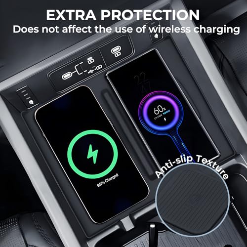 Center Console Wireless Charging Protective Mats for Hyundai Santa Fe 2024 2025 2026, Interior Accessories Silicone Non-Slip Anti-Dust Waterproof Pad, Black - style: Fits for Hyundai Santa Fe 2024-2026