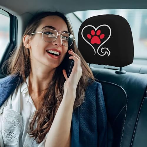 Paw Footprint Car Headrest Covers 2 Pack Pet Dog Headrest Wrap Protection Paws Soft Elastic Fabric Head Rest Cover for SUV Truck Sedan Van, Black - color: Paws